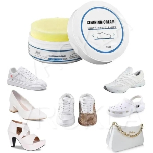 White Shoe Cleaner Cream with Sponge Instant Shoe Whitener for White Shoes No-Wash Shoe Cleaning Kit White Sneaker Cleaner White Shoe Polish Sneaker Cleaning Kit Shoe Eraser Stain Remover 260gm
