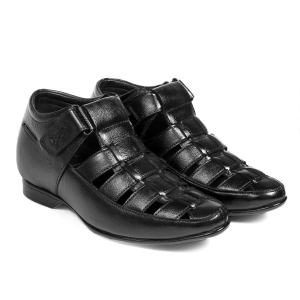 BXXY 3 Inch (7.6 cm) Height Increasing Casual Leather Roman Sandals for All Occasions (Instant 3 Inches Hidden Height Gainer) Black 7