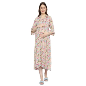 Plus size Stylish Rayon Cuban Collar Midi Maternity Dress-5xl