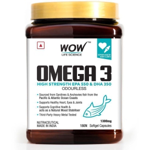 WOW Life Science Omega-3 Capsules With Fish Oil - Fatty Acid Enriched 180 Capsules