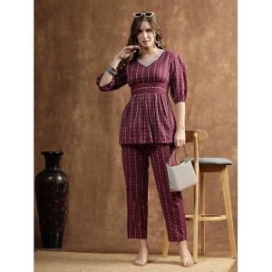 Stylum Wine Self Design Pant Top Set - None