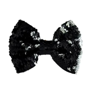 2 color reversible sequin bow hairclip in large size - silver and black