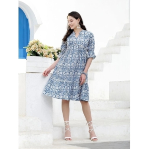 Stylum Cotton Printed Knee Length Womens Fit & Flare Dress - Blue ( Pack of 1 ) - None