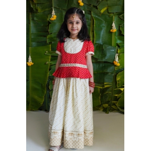 Girl Bandhani Pattu Pavdai-Red 6Y