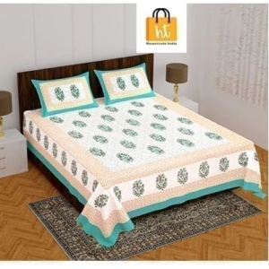 Bedsheet Adda-DB-3XXX-Standard King Size (90*108 Inches)100% Pure Cotton jaipuri printed  Green Floral Print Cotton Double Bedsheet with 2 Matching Pillow Covers-3094