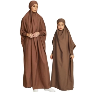 Mother and Daughter Matching Full Length Jilbab Abaya Coffee Brown with Noise PC-L Adult/Mother / M (Medium): 5-6 years / Dark Green