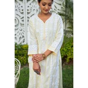 Soft muslin 2 pc Kurta set- Lemon Yellow-Lemon Yellow / XXXL