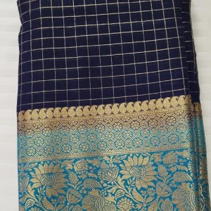 Banaras Georgette Checks Saree Blue