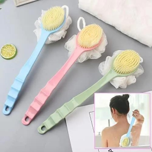 2 in 1 Bath Brush Soft Comfortable Bristles And Loofah with handle