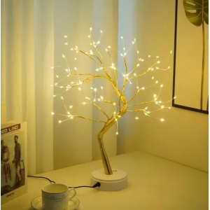 Led Copper Wire Light Bedroom Light-Rice grains in gold tree