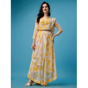 Plus Size Women''s Printed Anarkali Kurti & Dupatta Set with Belt-M