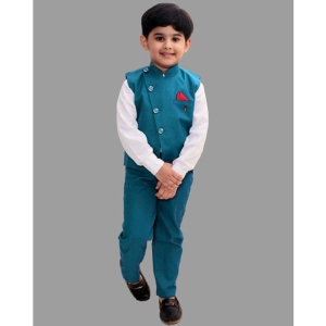 FOURFOLD - Turquoise Cotton Blend Boys Shirt & Pants ( Pack of 1 ) - None