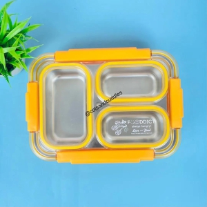 Stainless Steel 3-Compartment 710 ml Lunch Boxes: Durable and Eco-Friendly-Yellow