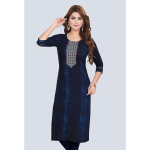 Meher Impex Rayon Embroidered Straight Womens Kurti - Navy Blue ( Pack of 1 ) - None