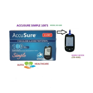 Accusure simple 100 Sugar Test strips pack only (No Meter)