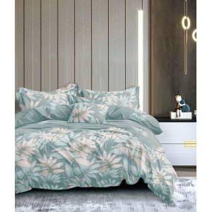 Pitambra Lifestyle Orchid Cotton Comfort Feel Sea Green Floral Printed Flat BedSheet|Designer Flat Bedsheet|Luxury Look King Size Flat BedSheet with 2 Pillow Cover