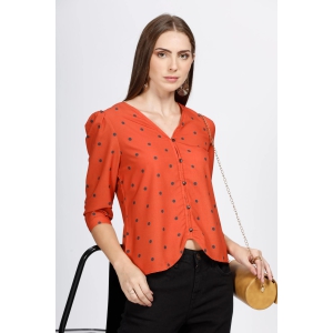 Women Top, 3/4 Sleeve, Polyester, Orange-M / Orange