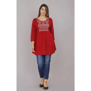 HIGHLIGHT FASHION EXPORT - Red Rayon Womens Flared Kurti ( Pack of 1 ) - None