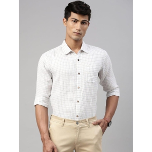 Men White Beige Checks Hemp Formal Full Sleeve Shirt