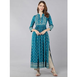 KIPEK - Turquoise Rayon Womens Anarkali Kurti ( Pack of 1 ) - None