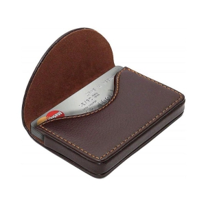 PU Leather Pocket Sized Stitched Business Credit Card Holder with Magnetic Shut - Brown