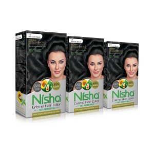 Nisha Natural Black (60gm, 60ml, 12ml) Cream Permanent Hair Color Black 120 mL Pack of 3