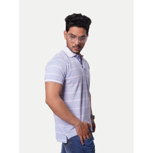 Men  Blue Striped Cotton Polo T-shirt