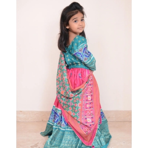 Pink and Green Border Girls Lehenga-8 - 9 Yrs