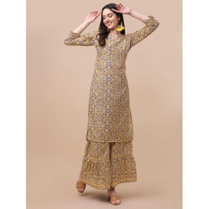 gufrina Chanderi Printed Kurti With Sharara And Gharara Womens Stitched Salwar Suit - Yellow ( Pack of 1 ) - None