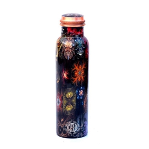 Copper Bottles for Printed with Art Work, Travelling Purpose Bottles, Yoga Ayurveda Healing, 950 ML (Design SM 8)