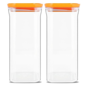 HomePro - Square Container | Airtight | Silicone Cap | Orange | Plastic Utility Container | Set of 2 - 1500 ml - Orange