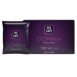 pee-safe-domina-female-condom-no-artificial-colour-dye-made-with-natural-rubber-latex-lavender-fragrance-with-biodegradable-disposable-bags-12-count