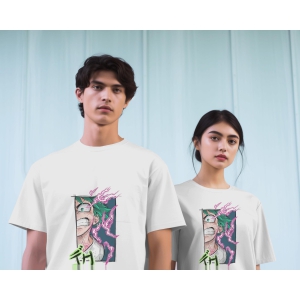 Half Sleeves Printed Oversized Couple's T-Shirts (White)-XXL