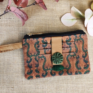 Front Card Wallet- Kalamkari Brown Garden