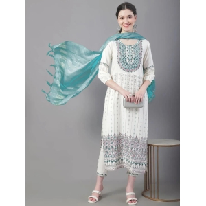 Silk Thread Embroidered Kurta Trousers Set With Hand Block Print And Art Silk Dyed Dupatta.-SMALL