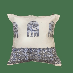 Elephant Gond Motif Hand Block Printed Cushion Cover (Set of Five )