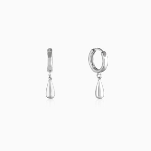 Silver Droplet Hoop Earrings