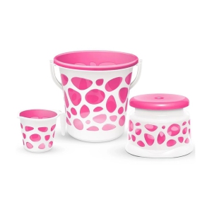 Milton Duplex Spa 3 Piece Set, Pink | 20 Litres Bucket with Mug & Stool | Bathroom Accessory Set