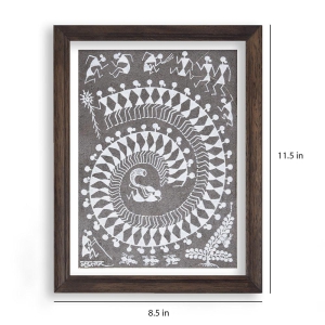 celebrating diwali with tribal's tarpa dance warli painting (grey)