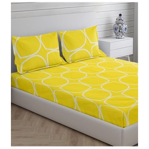 HOMETALES Microfiber Abstract Double Bedsheet with Two Pillow Covers -Navy - Yellow