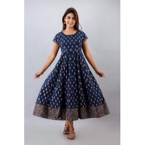 JAIPURETHNICWEAVESWomens Cotton Paisley Print Anarkali Kurta (Navy)