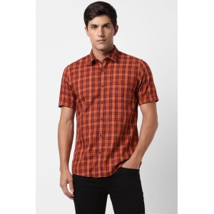 Men Orange Slim Fit Check Half Sleeves Casual Shirt