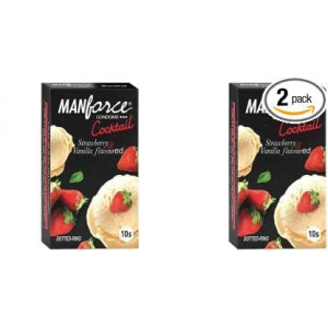 MANFORCE Cocktail Condoms with Dotted-Rings Strawberry & Vanilla Flavoured- 10 Pieces x Pack of 2 Condom (Set of 2 20 Sheets)
