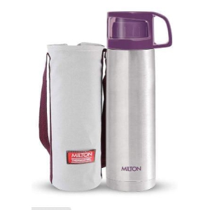 Milton Glassy Thermosteel 24 Hours Hot and Cold Water Bottle with Drinking Cup Lid, Silver | Leak Proof | Office Bottle | Gym Bottle | Home | Kitchen | Hiking | Trekking | Travel Bottle