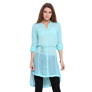 PORSORTE Women's Blue Long Shirt Tunic-XL / TURQUISE