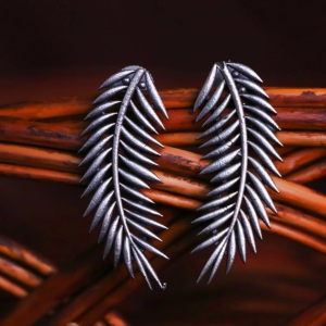 Oxidised Silver Replica Stud Palm Leaf Earring