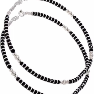 Black  And Silver Moti Anklet SP27Alloy Anklet  (black silver moti) pack of 2