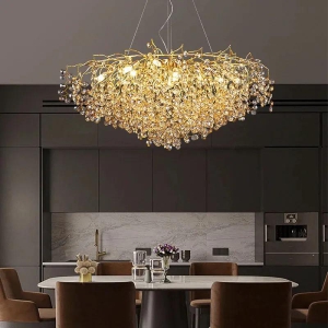 HDC 1200mm Long Golden Crystal Chandelier Ceiling Lights Hanging - Warm White