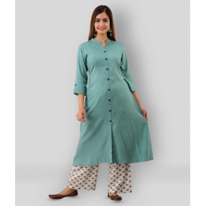 MAUKA - Turquoise Front Slit Rayon Womens Stitched Salwar Suit ( Pack of 1 ) - XXL