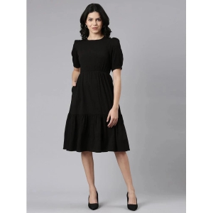 JASH CREATION Polyester Solid Knee Length Womens Fit & Flare Dress - Black ( Pack of 1 ) - None